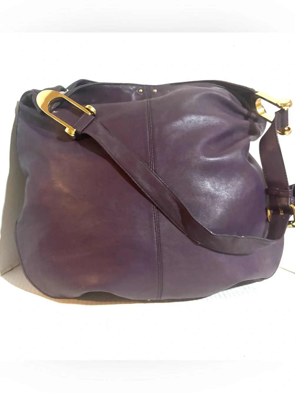 Plum Leather Hobo Shoulder Bag - Elegant Everyday Carry